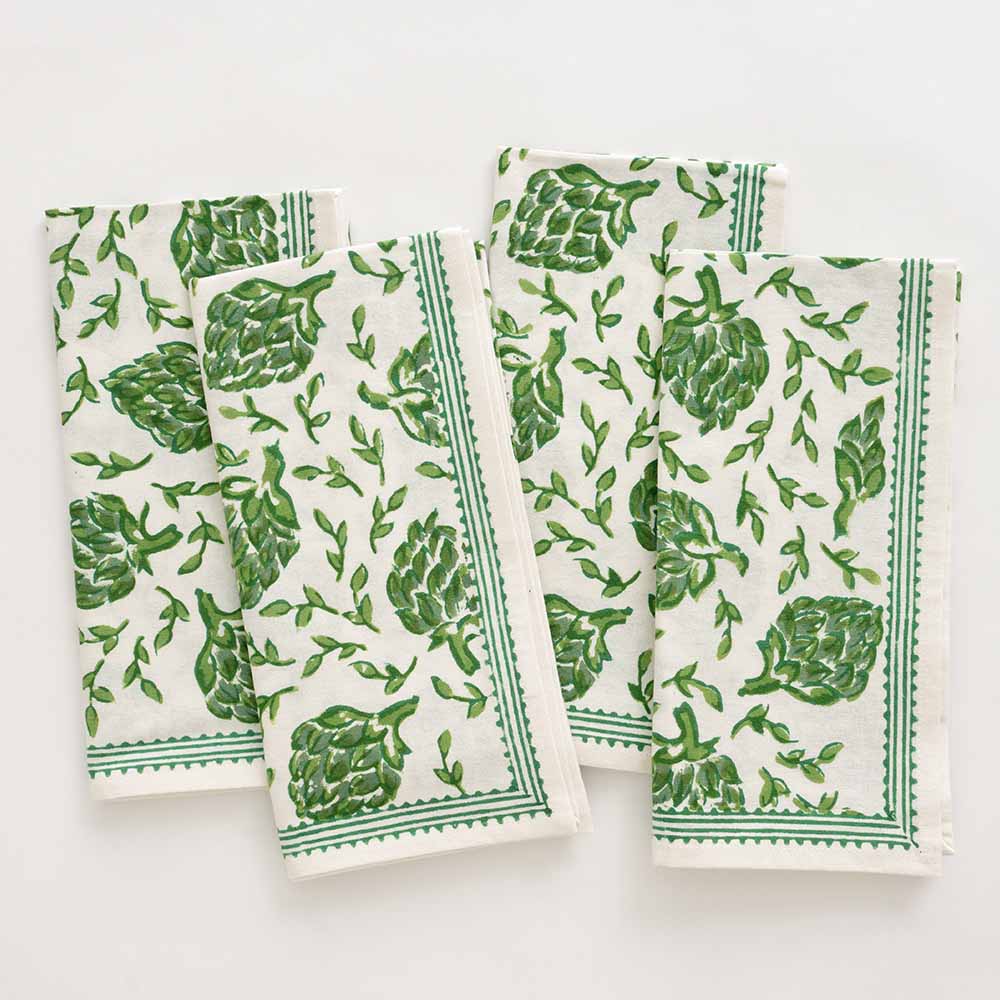 Dancing Artichokes Green Napkins | Set 4