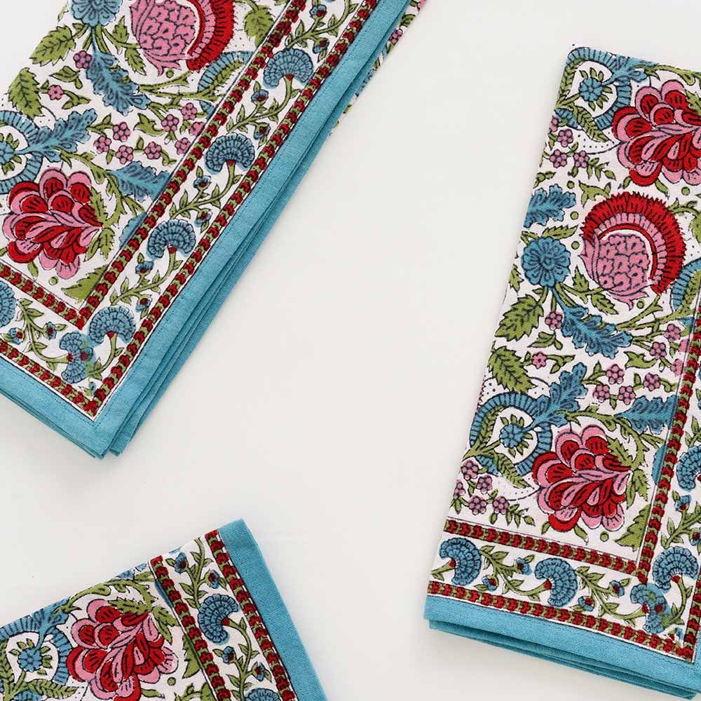 Bohemian Floral Turquoise Napkins | Set of 4