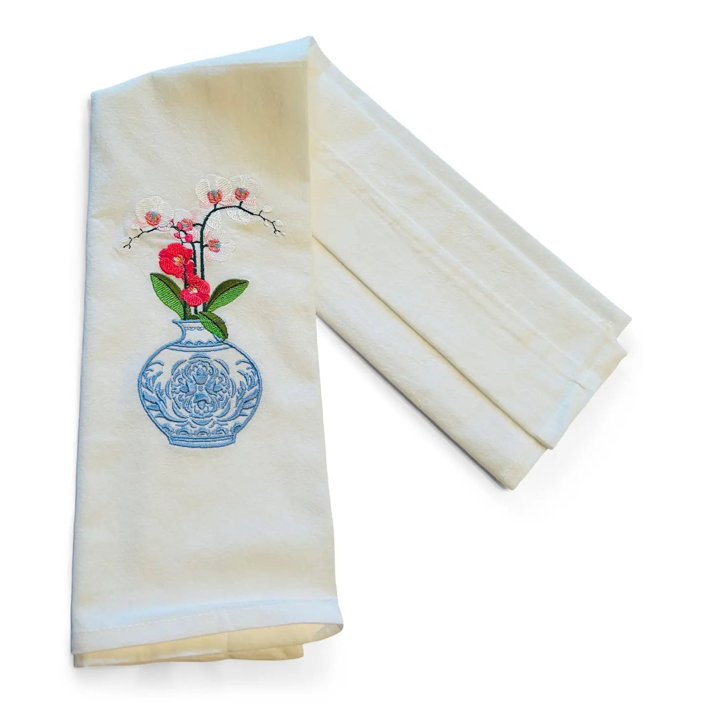 Tea Towel — Blue and White Jar with Orchid