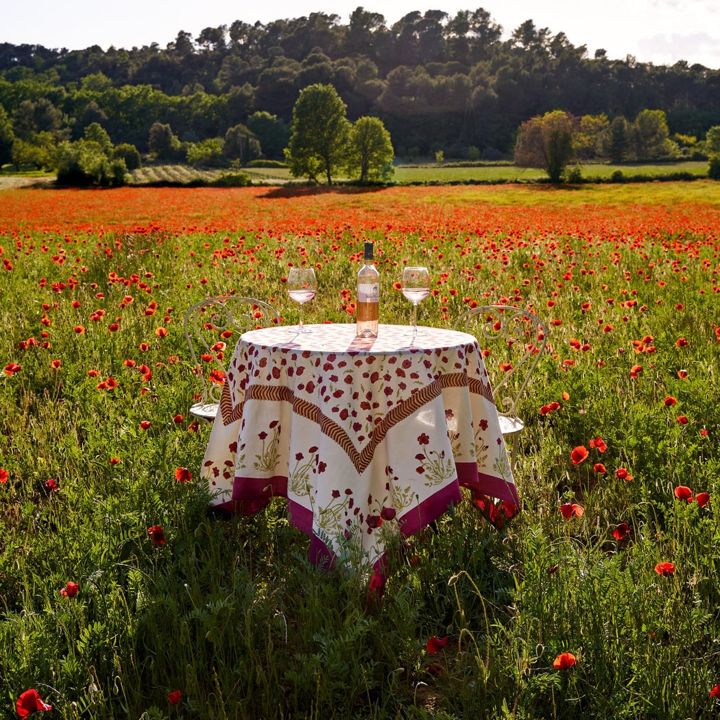 Poppies Red & Green French Tablecloth