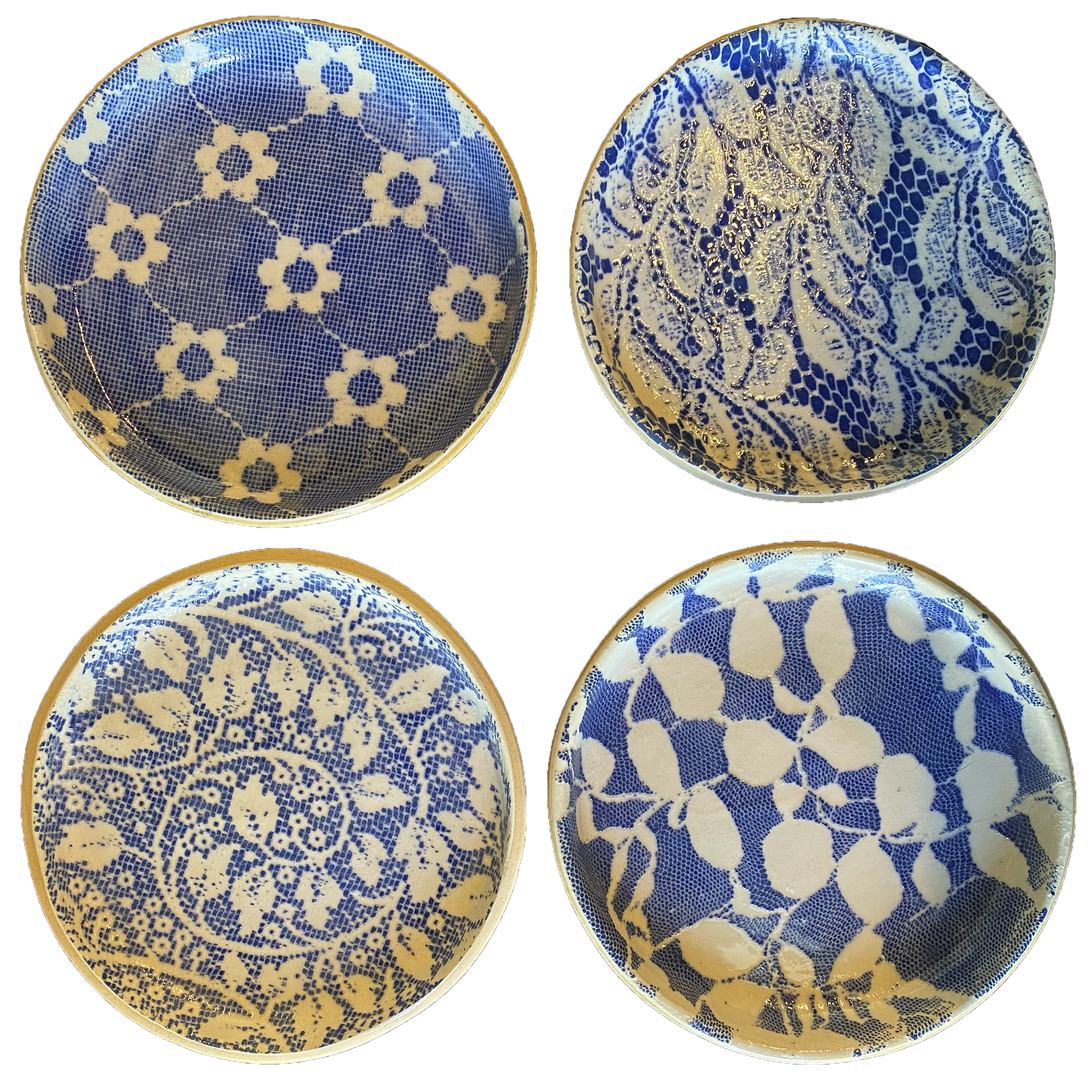 Set of 4 Assorted Floral Canape Plates