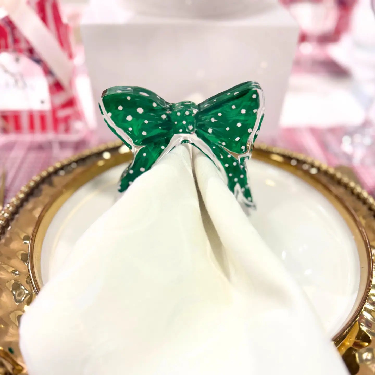 Green Polka Dot Bow Acrylic Napkin Ring