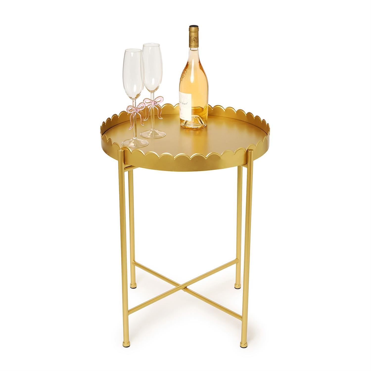 Gold Scalloped Edge Round Side/Accent Table
