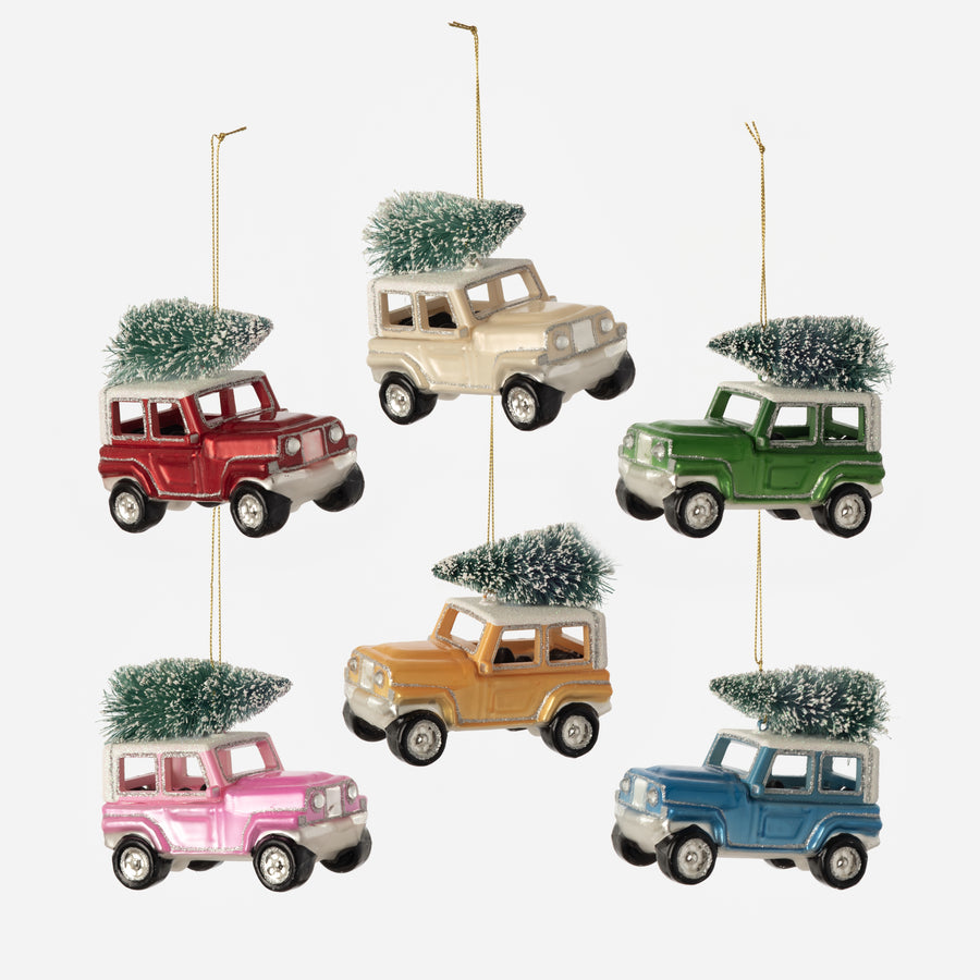 Jeep with Fir Tree Ornament - Assorted Colors