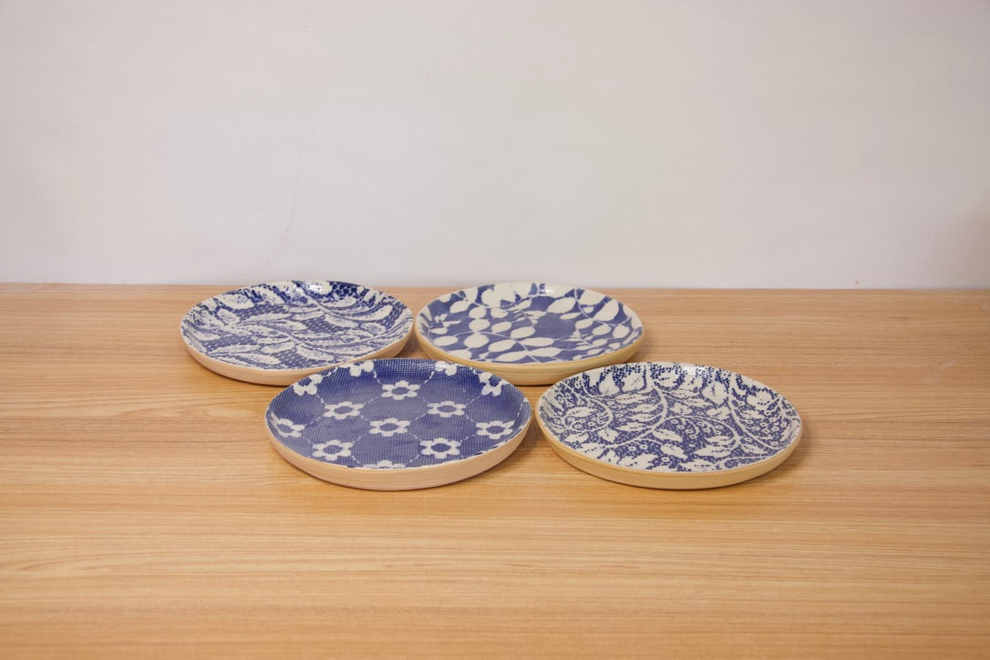 Set of 4 Assorted Floral Canape Plates