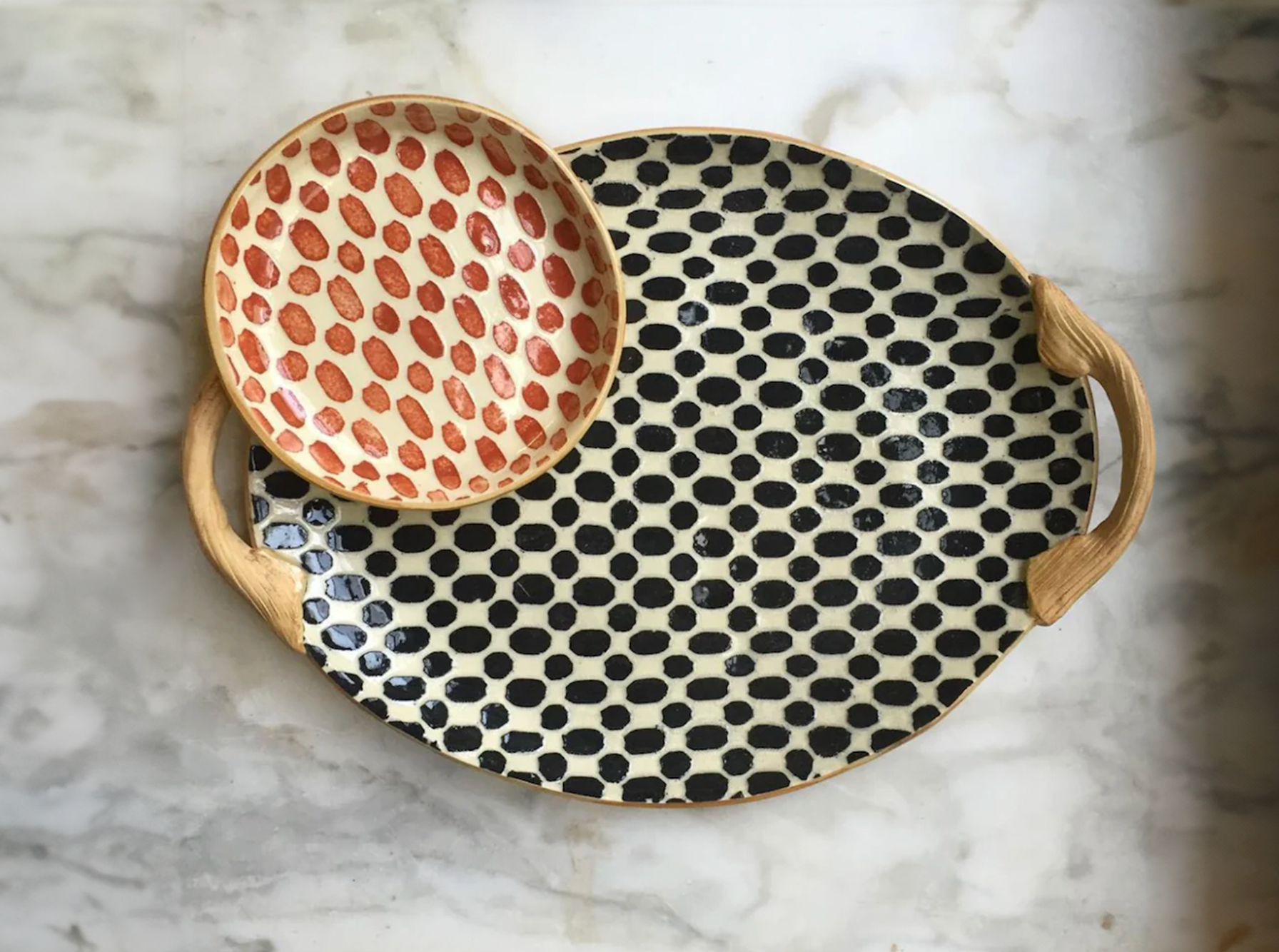 Black Small Oval Tray with Handles