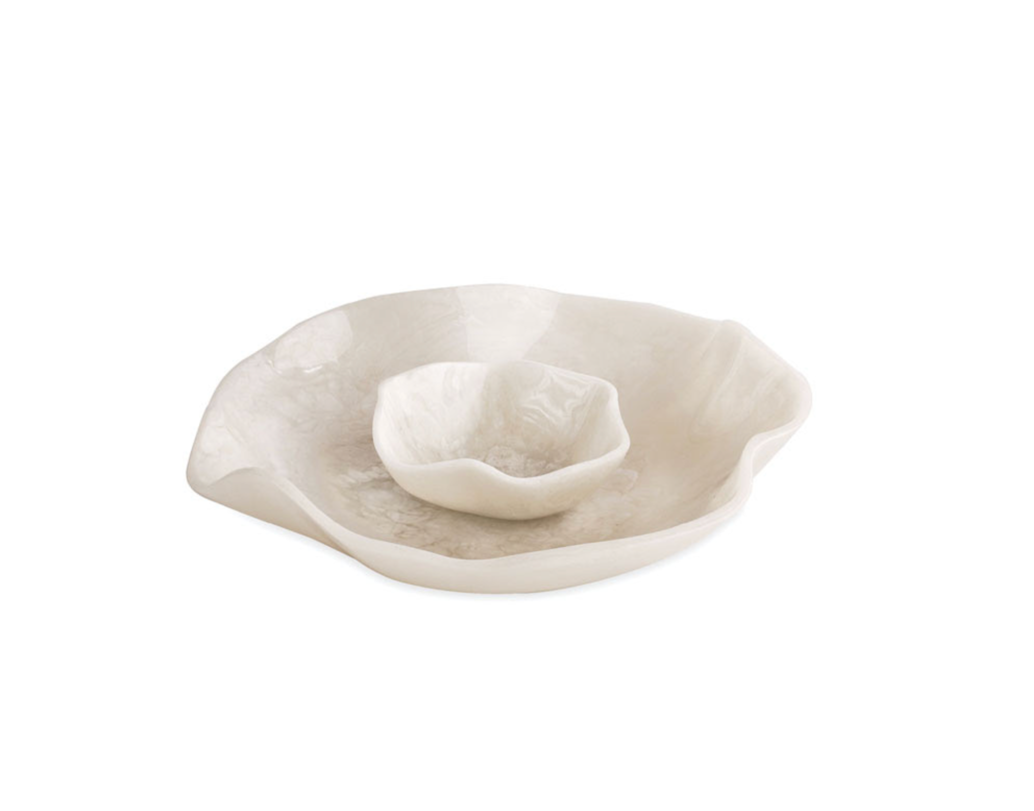 Resin Alabaster White Swirl Bowl with Dip