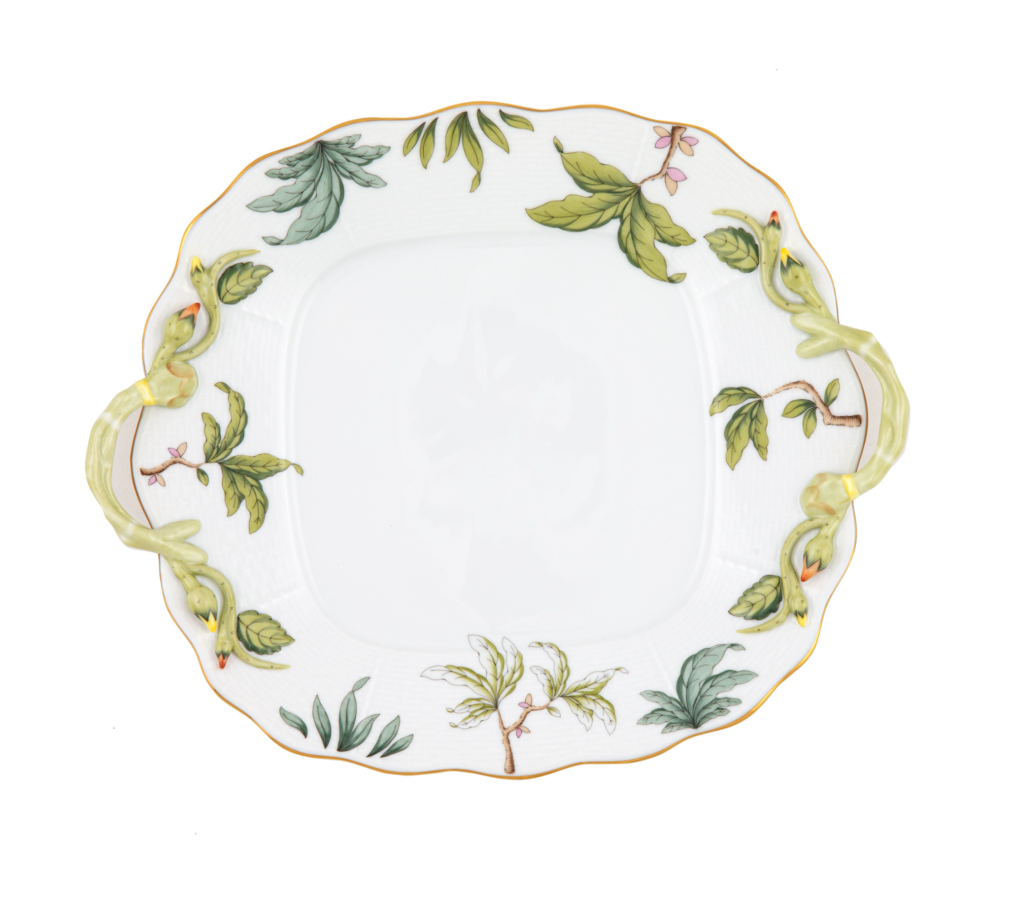 Foret Garland Square Cake Plate with Handles