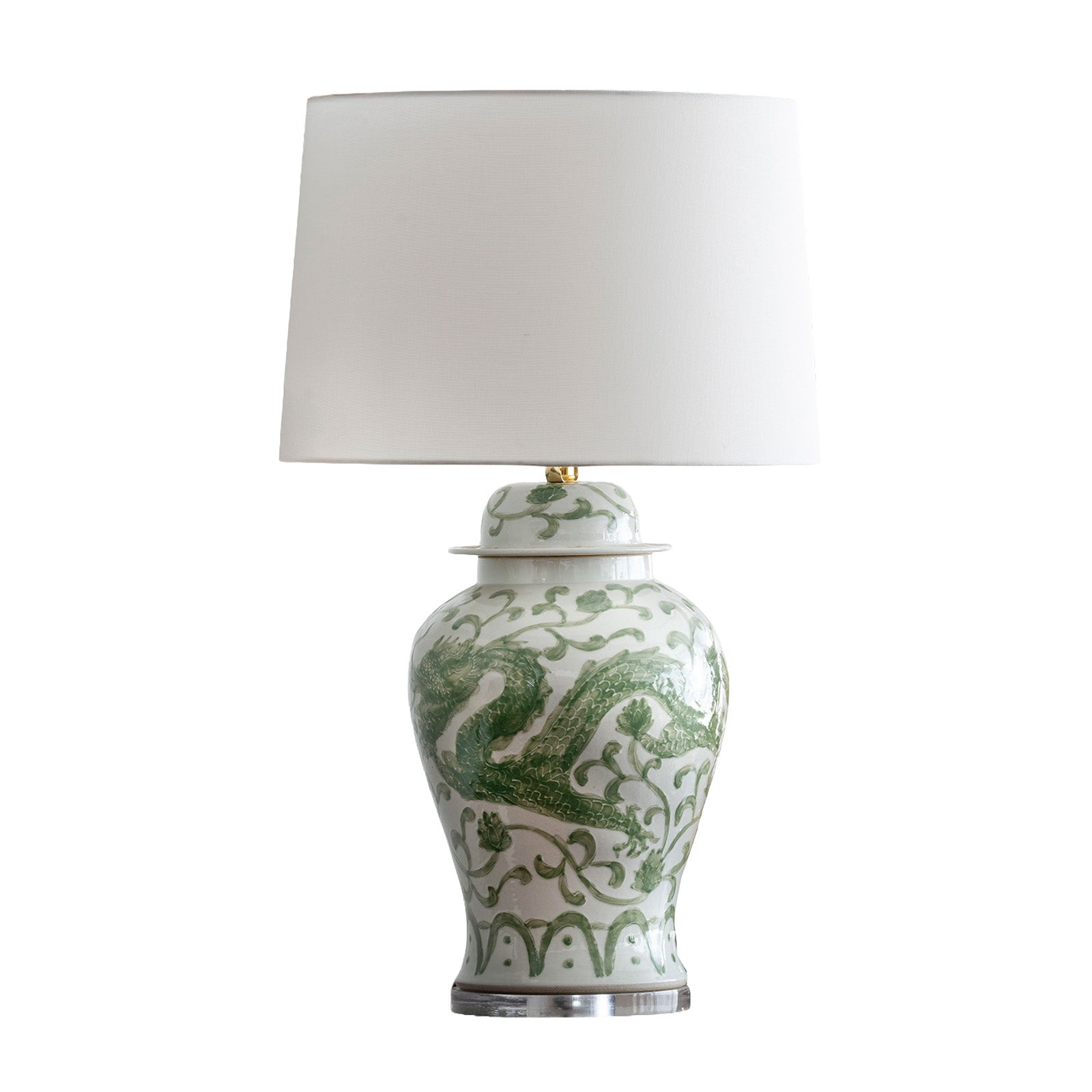 Porcelain Hand Painted Temple Jar Lamp (Green)