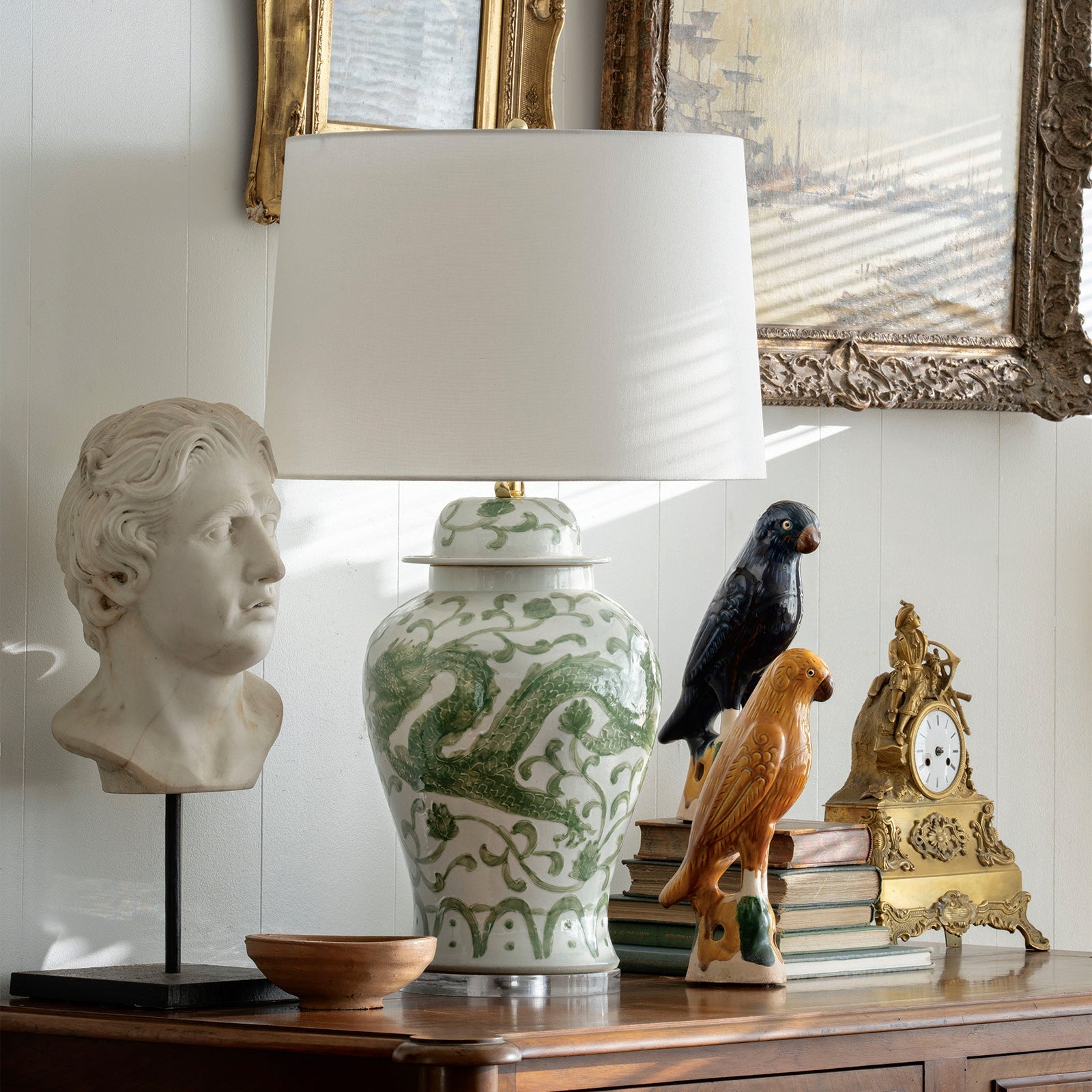 Porcelain Hand Painted Temple Jar Lamp (Green)