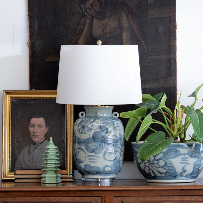 Porcelain Hand Painted Folk Lamp (Blue)