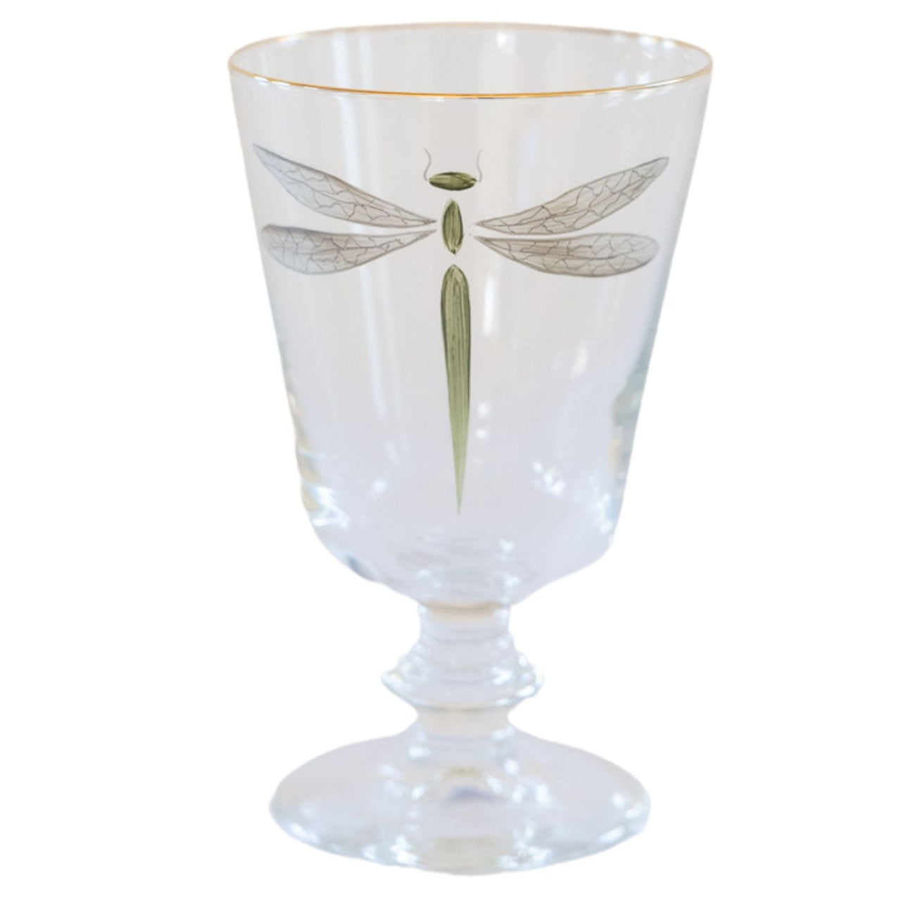 Dragonfly Stemmed Wine Glass - Gold Rim