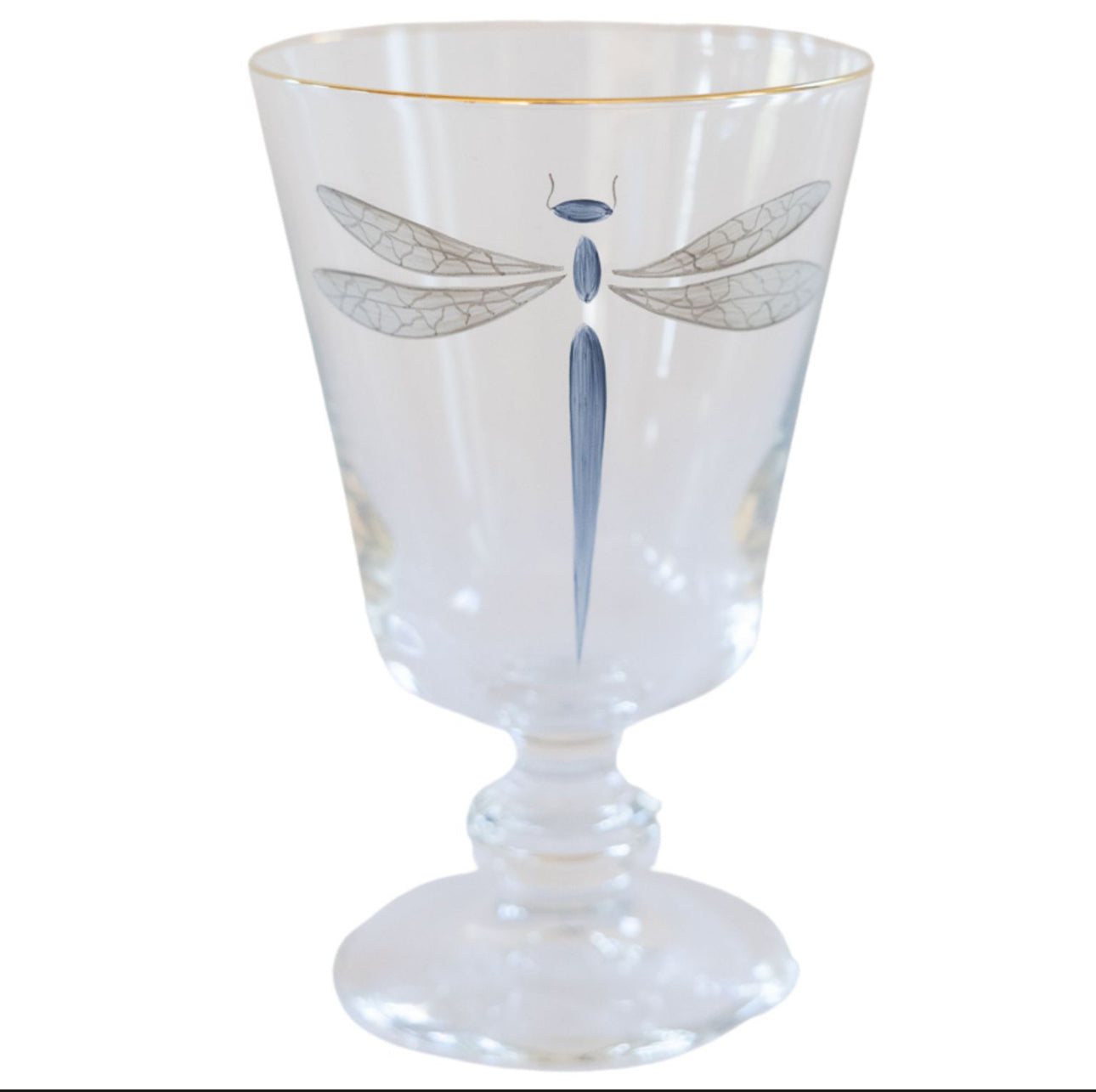 Dragonfly Stemmed Wine Glass - Gold Rim