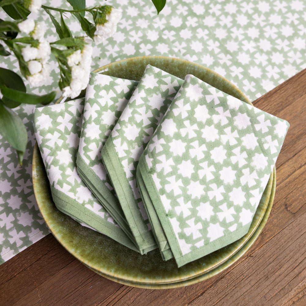 India Hicks Cuban Cross Soft Sage Napkin | Set of 4