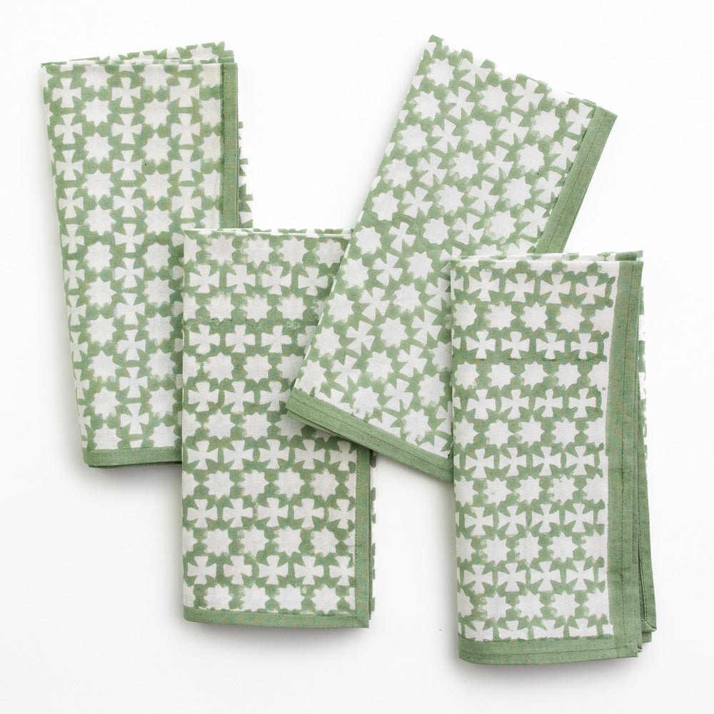 India Hicks Cuban Cross Soft Sage Napkin | Set of 4
