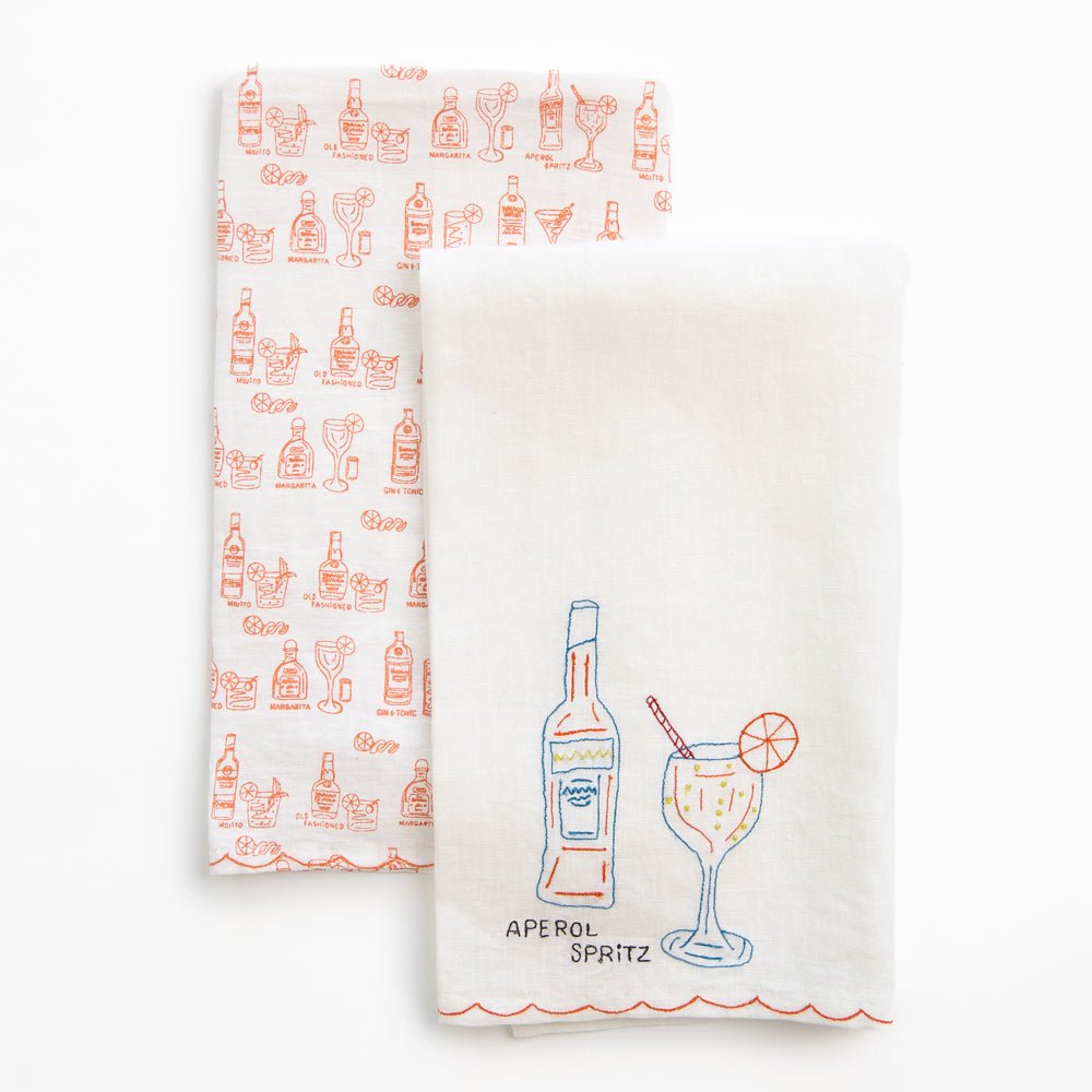 Embroidered Drink Tea Towel (Linen)