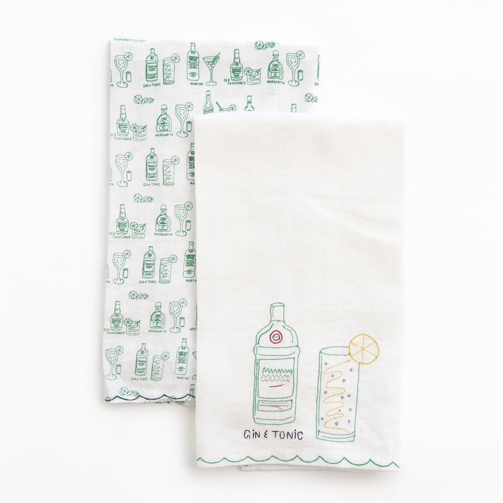 Embroidered Drink Tea Towel (Linen)