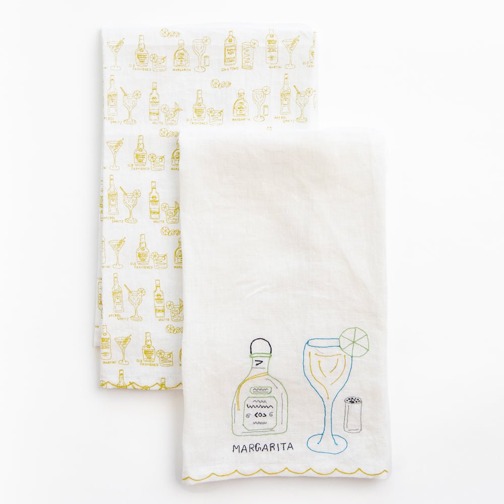 Embroidered Drink Tea Towel (Linen)