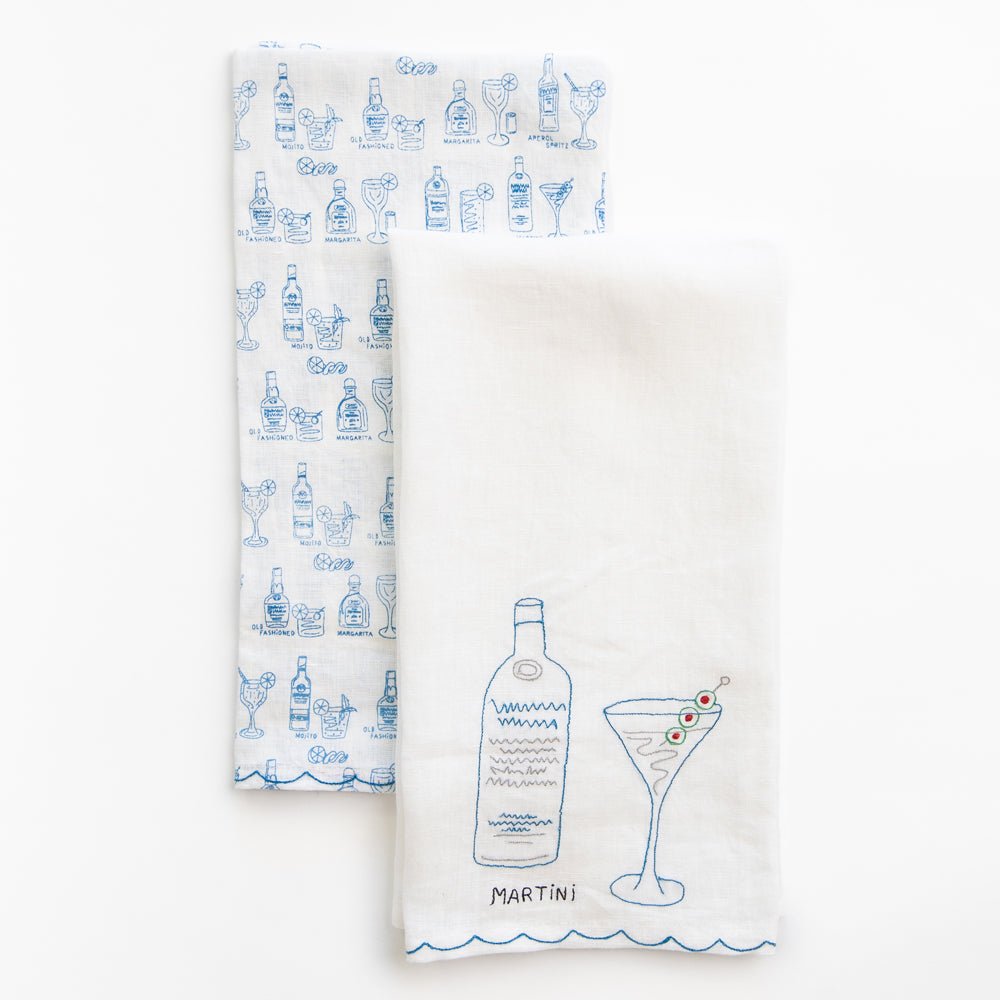 Embroidered Drink Tea Towel (Linen)