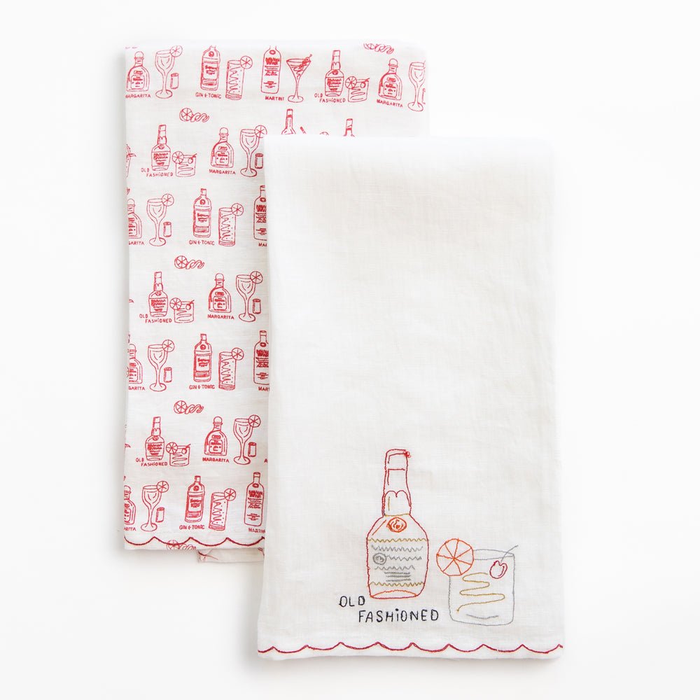 Embroidered Drink Tea Towel (Linen)