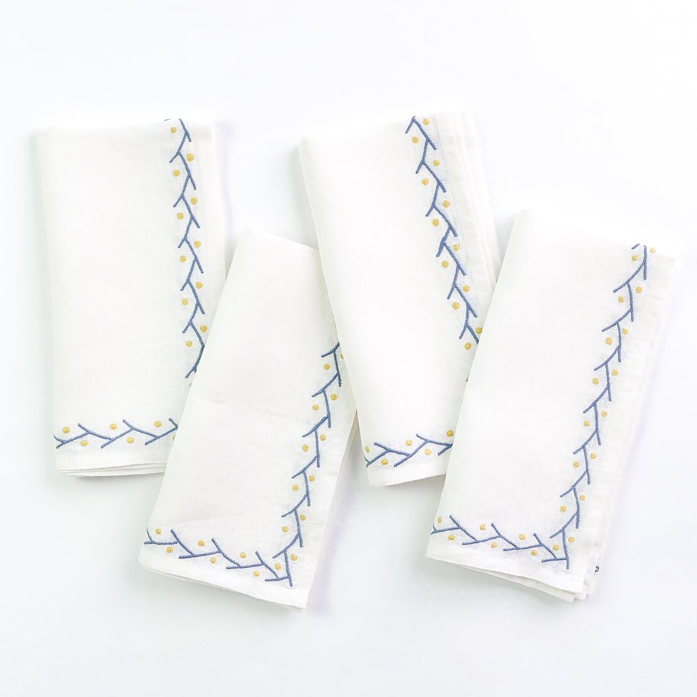 Twig & Dot Embroidered Linen Napkin | Set of 4
