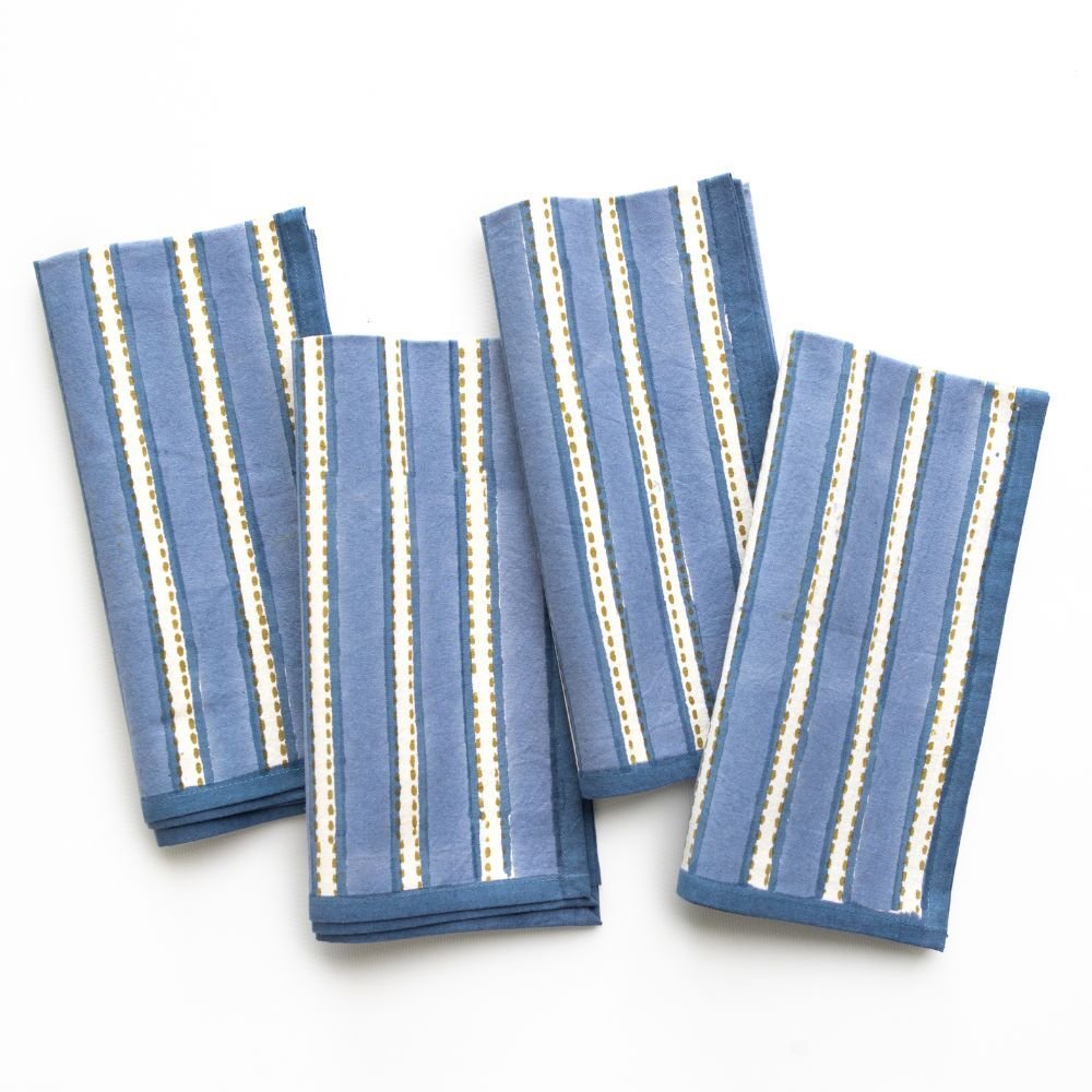 Dotted Stripe Blue Napkin | Set of 4