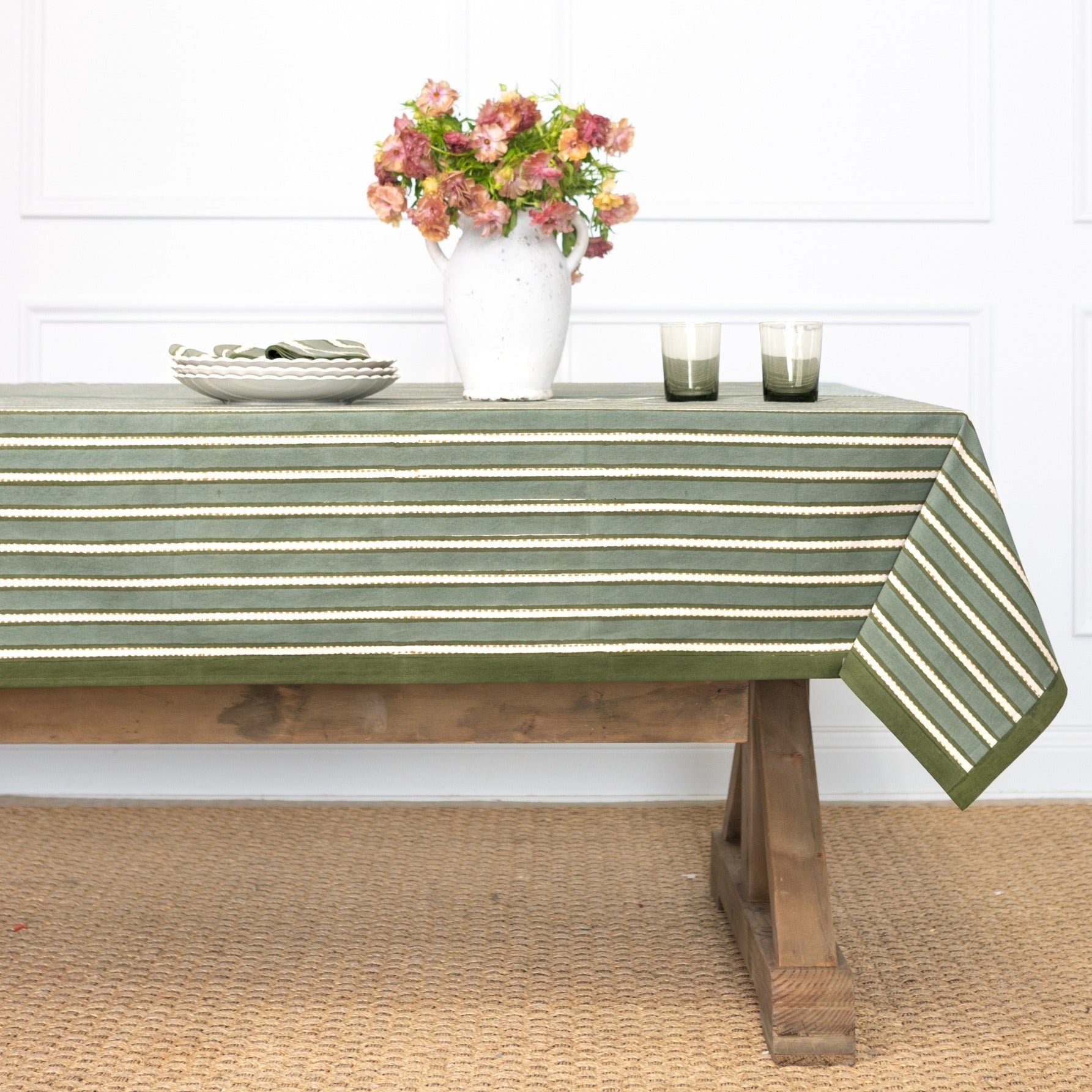 Dotted Stripe Green Tablecloth