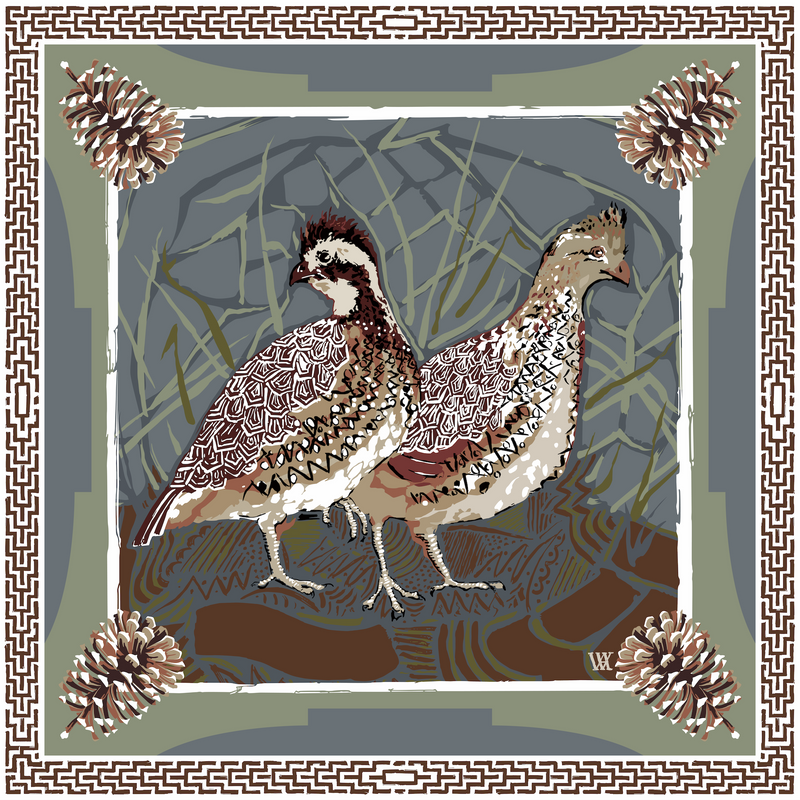 Quail Pair Silk Scarf