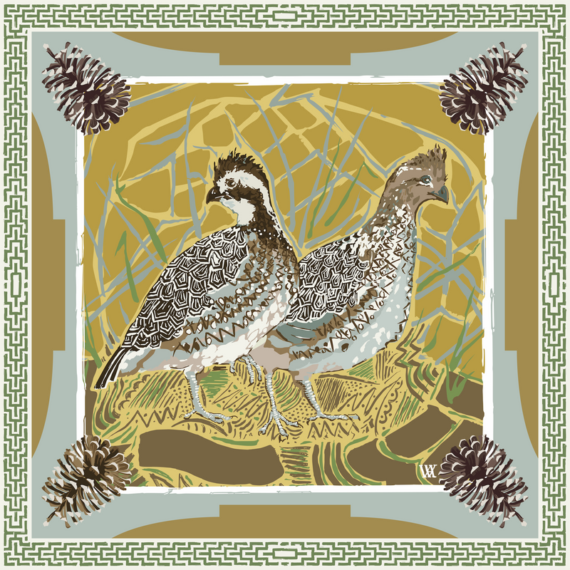 Quail Pair Silk Scarf