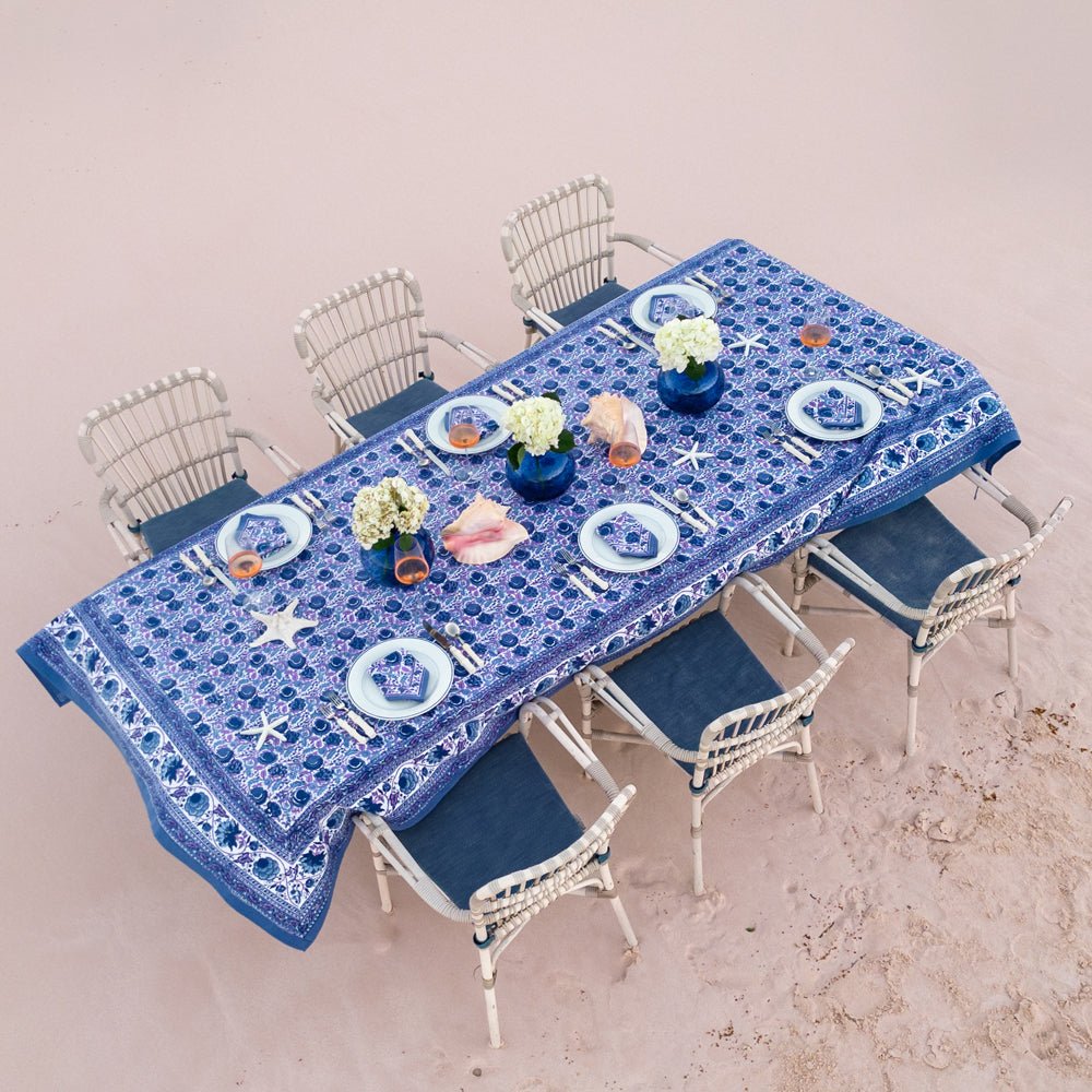 Bohemian Floral Blues & Purple Tablecloth 60 X 90