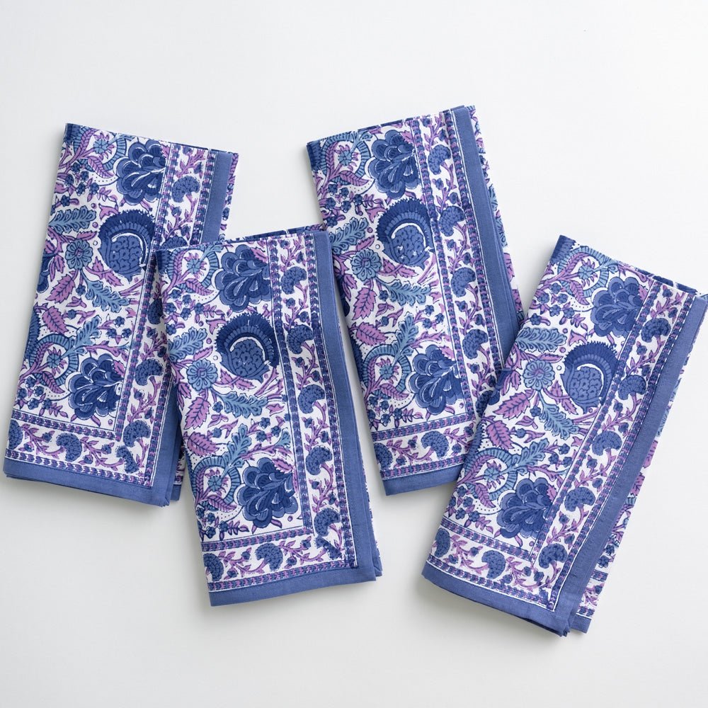 Bohemian Floral Blues & Purple Napkins | Set of 4
