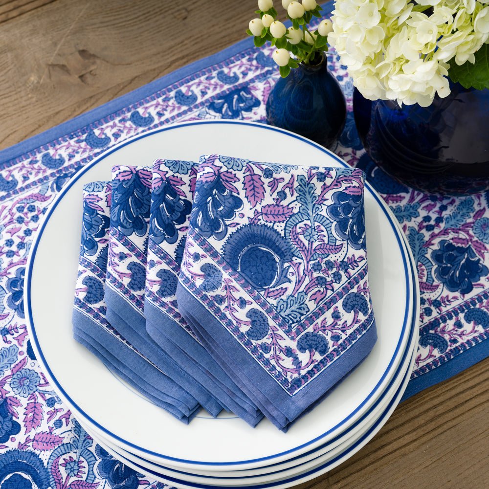 Bohemian Floral Blues & Purple Napkins | Set of 4