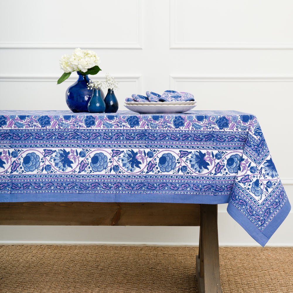Bohemian Floral Blues & Purple Tablecloth 90 in. Round