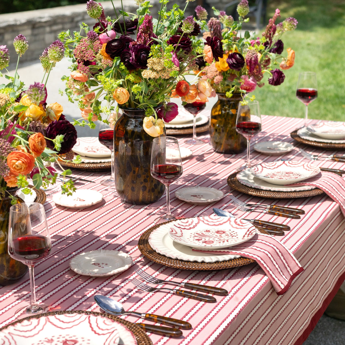 Dotted Stripe Rose Napkin | Set of 4
