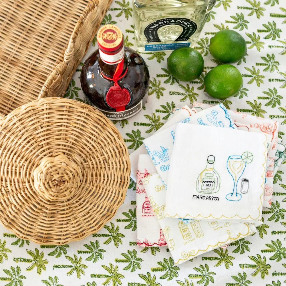 Mixed Drink Embroidered Linen Cocktail Napkins | Set of 6