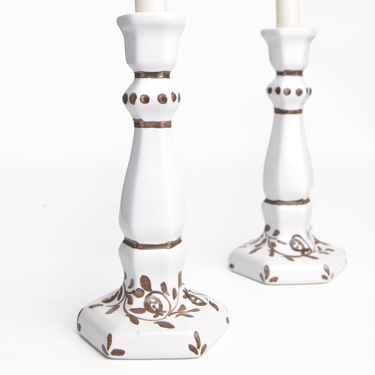 Pomegranate Scroll Candlestick Beige Set of 2