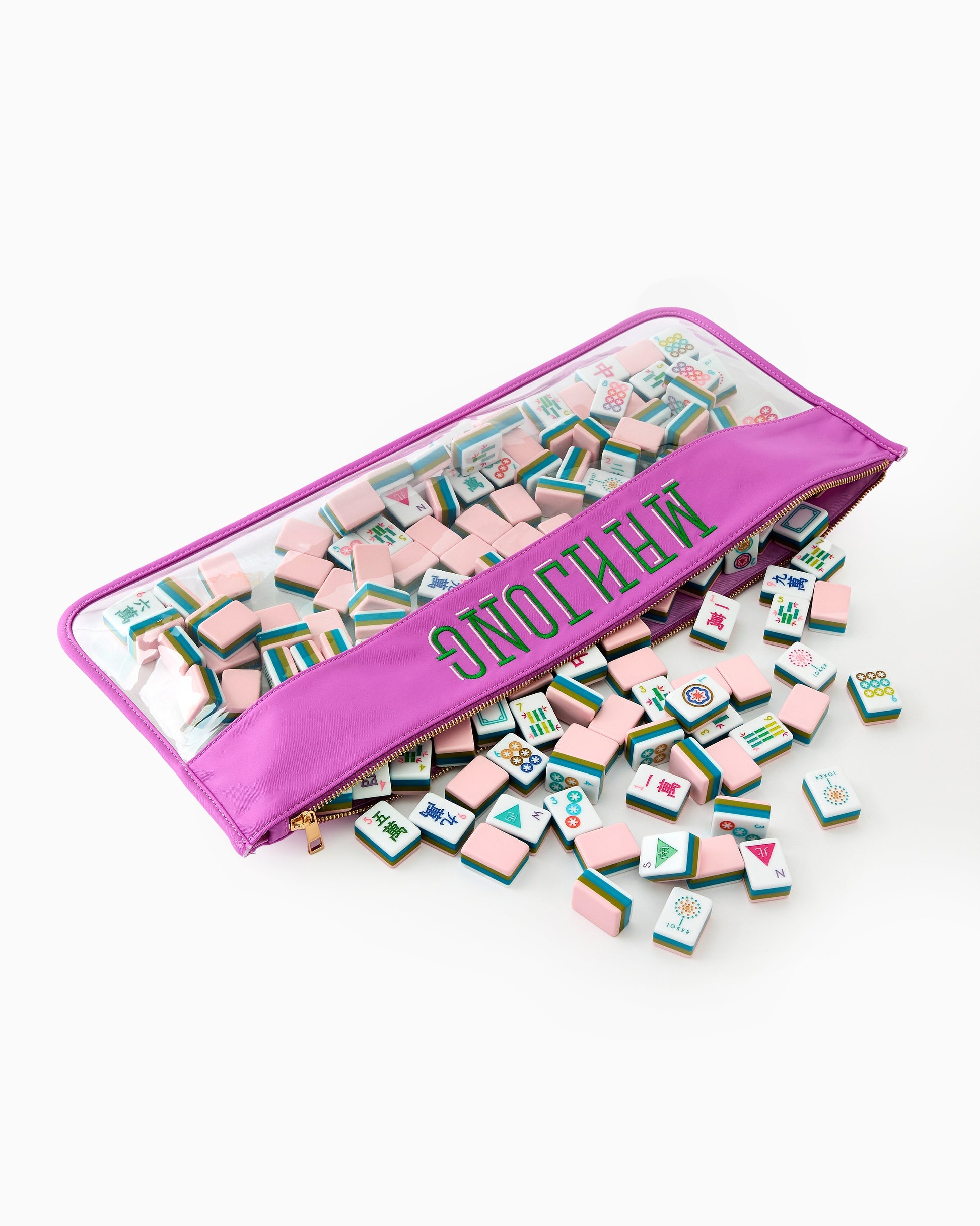 Purple Stitched Mahjong Tile Storage Bag