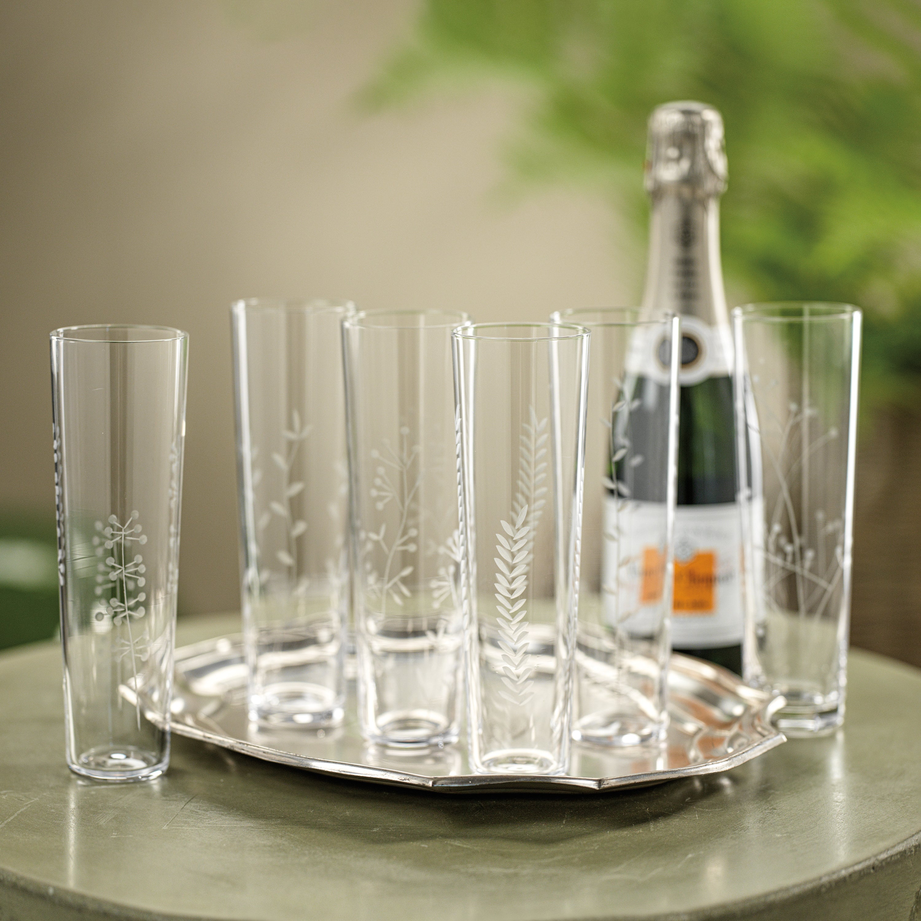 Flora Etched Champagne Flutes Set of 6