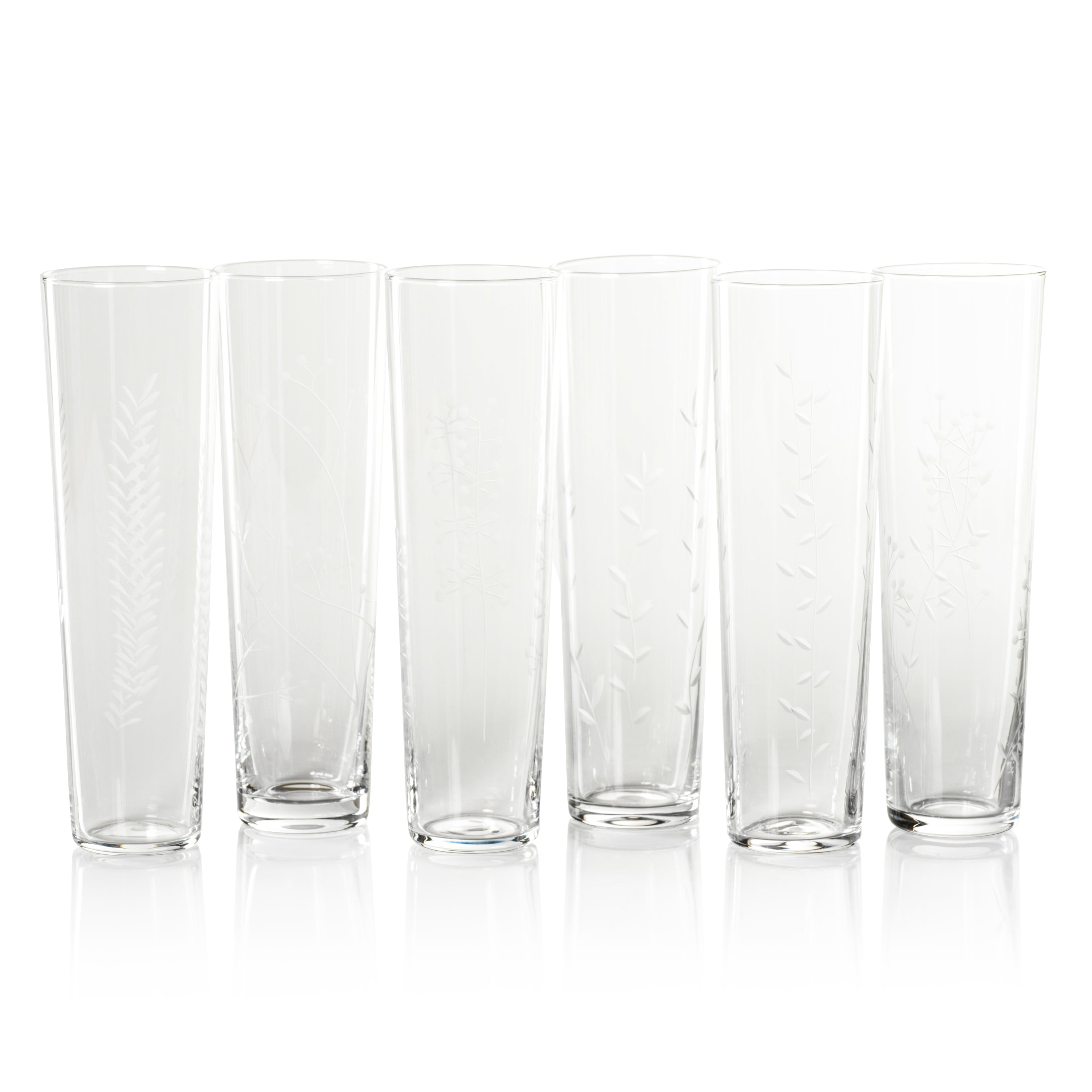 Flora Etched Champagne Flutes Set of 6