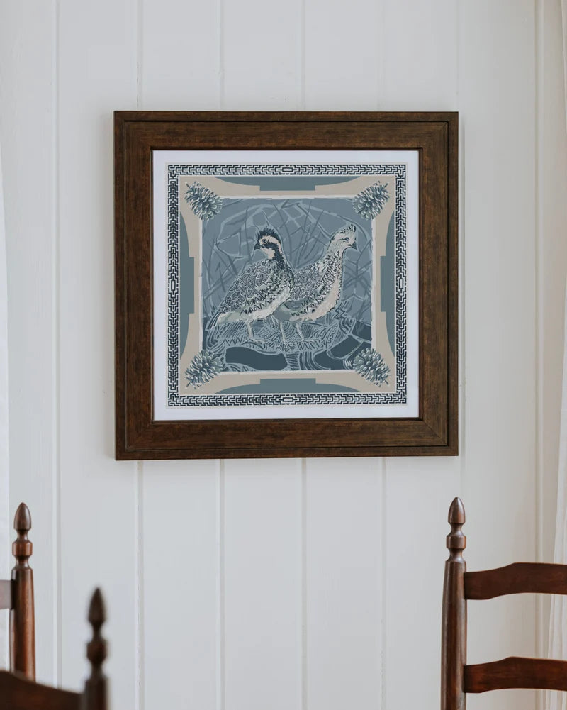 Quail Pair Framed Scarf Print