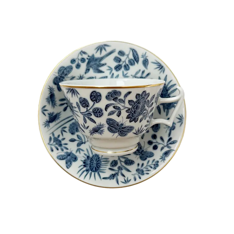 Sacred Bird & Butterfly Blue Teacup & Saucer