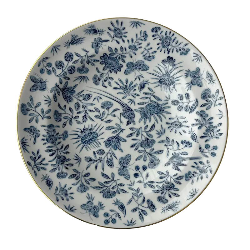 Sacred Bird & Butterfly Blue Rim Soup Plate
