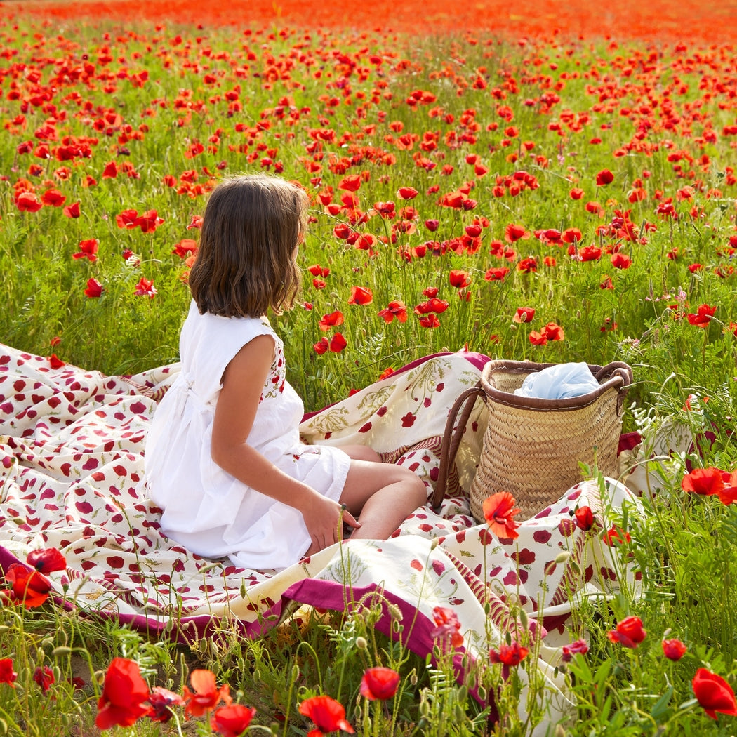 Poppies Red & Green French Tablecloth