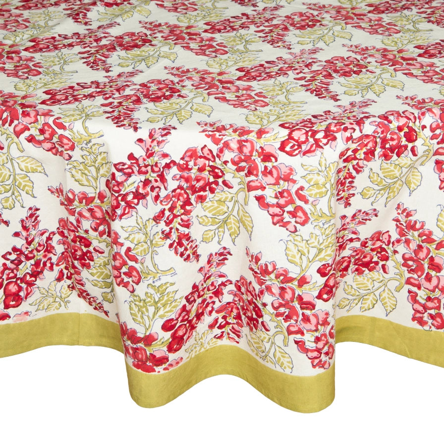 Wisteria Pink and Green French Tablecloth