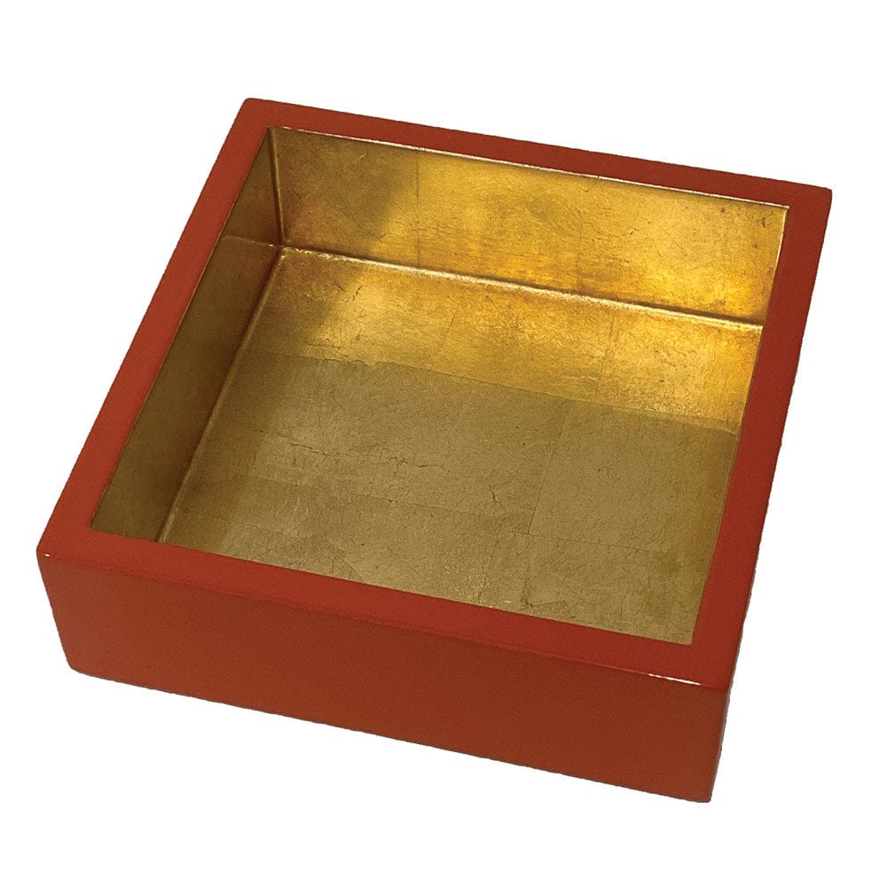 Coral With Gold-Lacquer Tabletop Cocktail Napkin Holder