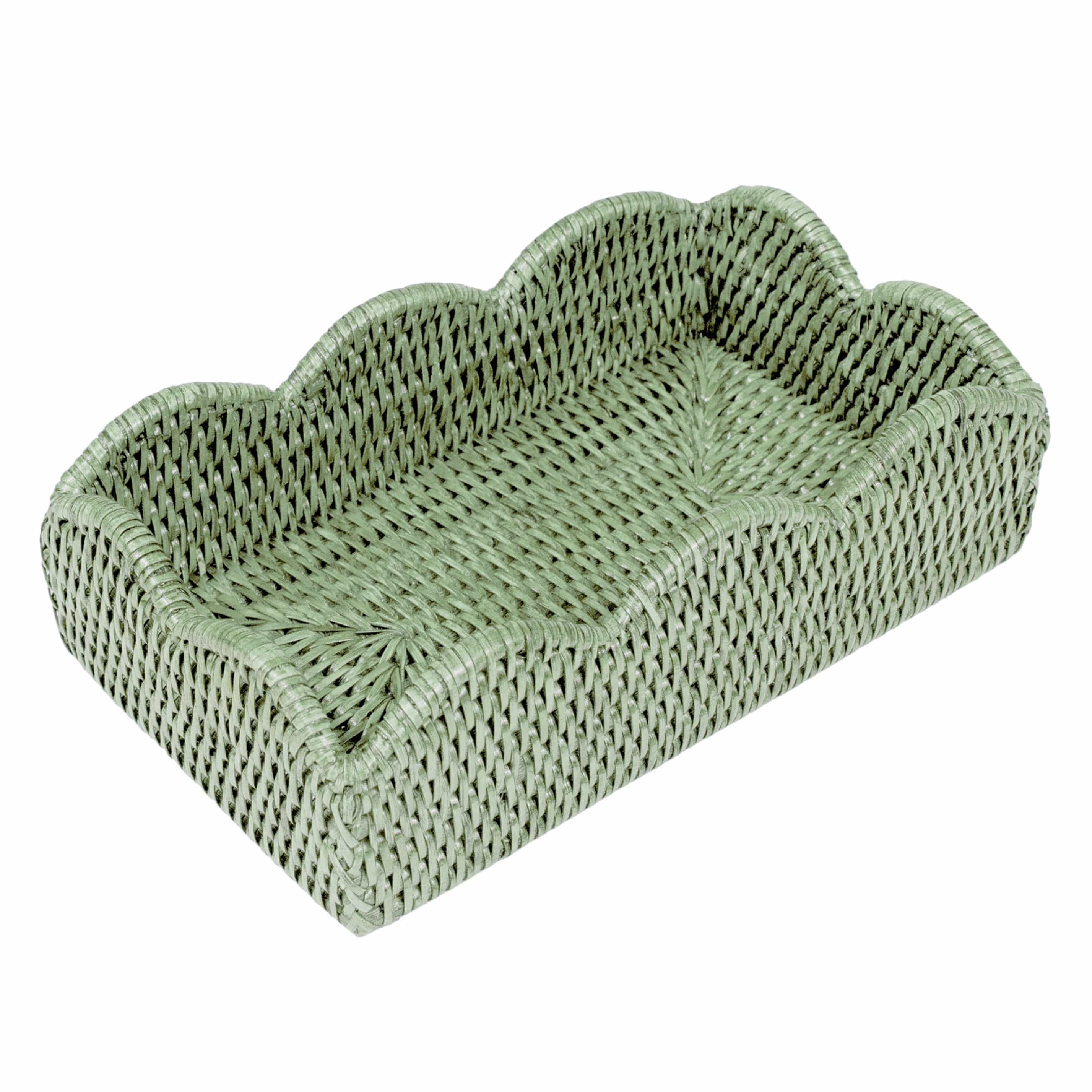 Rattan Scallop Guest Towel Holder-Green