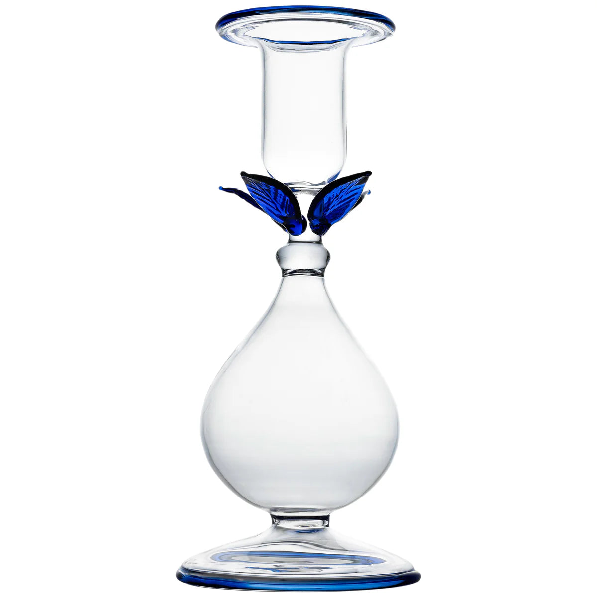 La Boheme Clear Candlestick with Blue Leaves