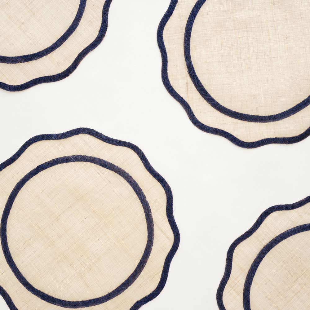 Navy Blue Scalloped Rice Paper Placemat Set of 4