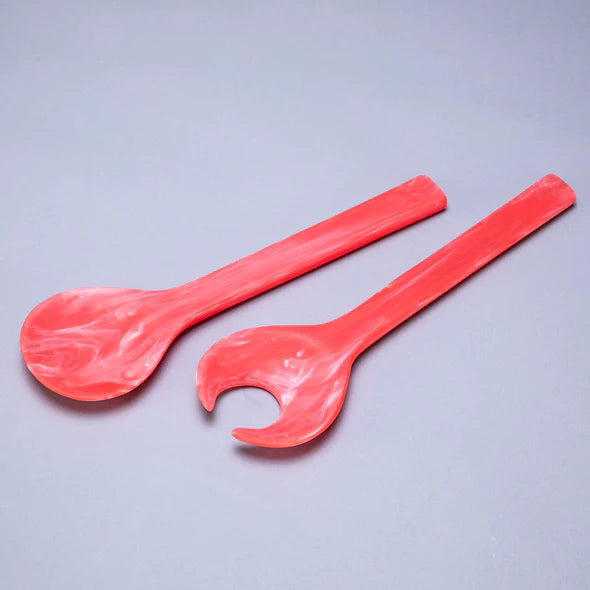 Classical Salad Servers - Red Swirl