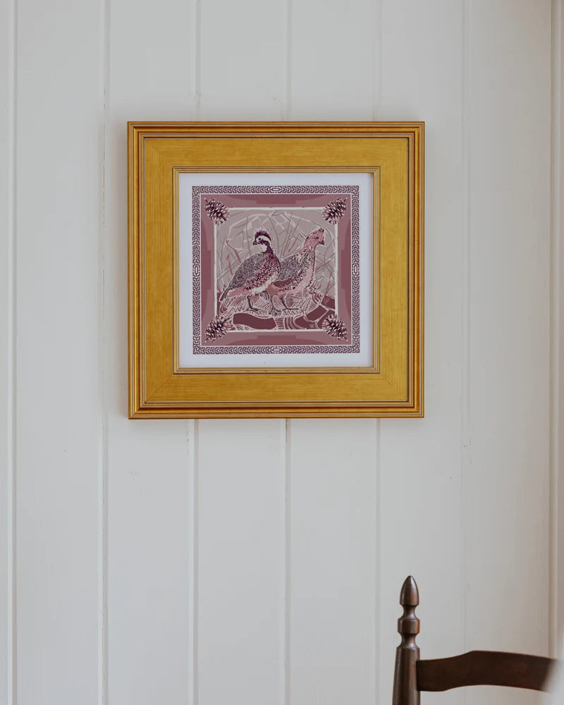 Quail Pair Framed Scarf Print